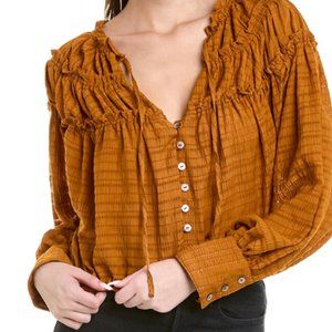 Free People Brown Size Medium Tie Front Blouse